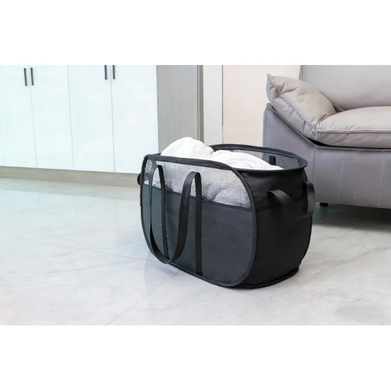

Прочная автоматическая складная корзина для белья с выдвижным механизмом, черная, для общежития, путешествий, детской комнаты, большая вместимость, для хранения грязной одежды