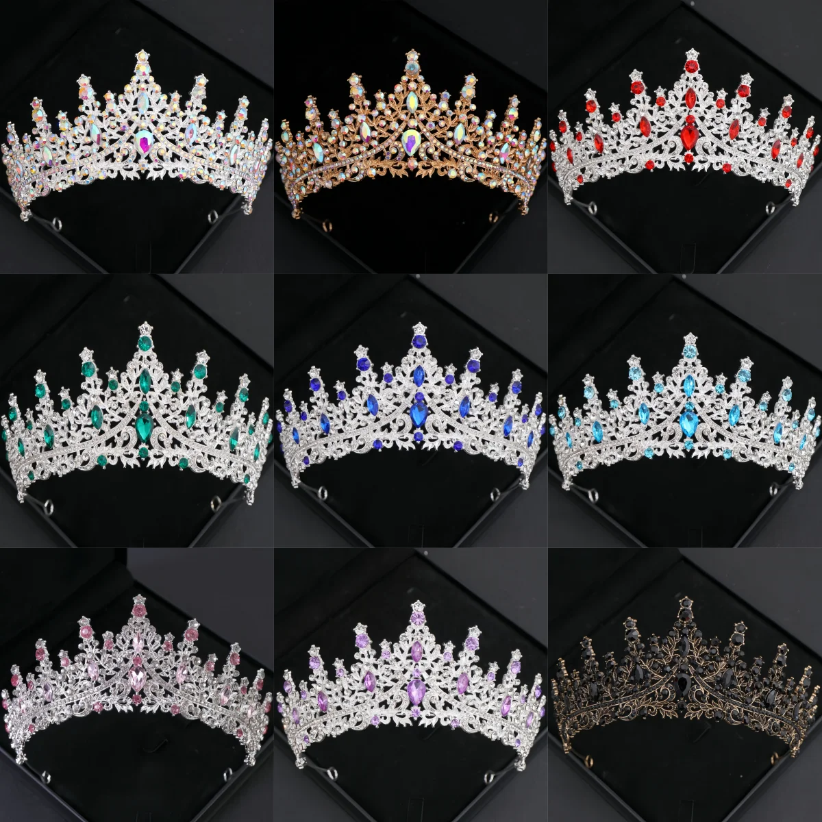 فضي اللون حجر الراين كريستال التيجان والتيجان الفاخرة حزب التيجان للنساء الزفاف الزفاف إكسسوارات الشعر التيجان الحلي