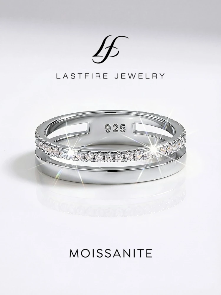  Real Moissanite Diamond Round Double Layered Ring For Women 925 Sterling Silver Engagement Wedding Luxury Fine Jewelry