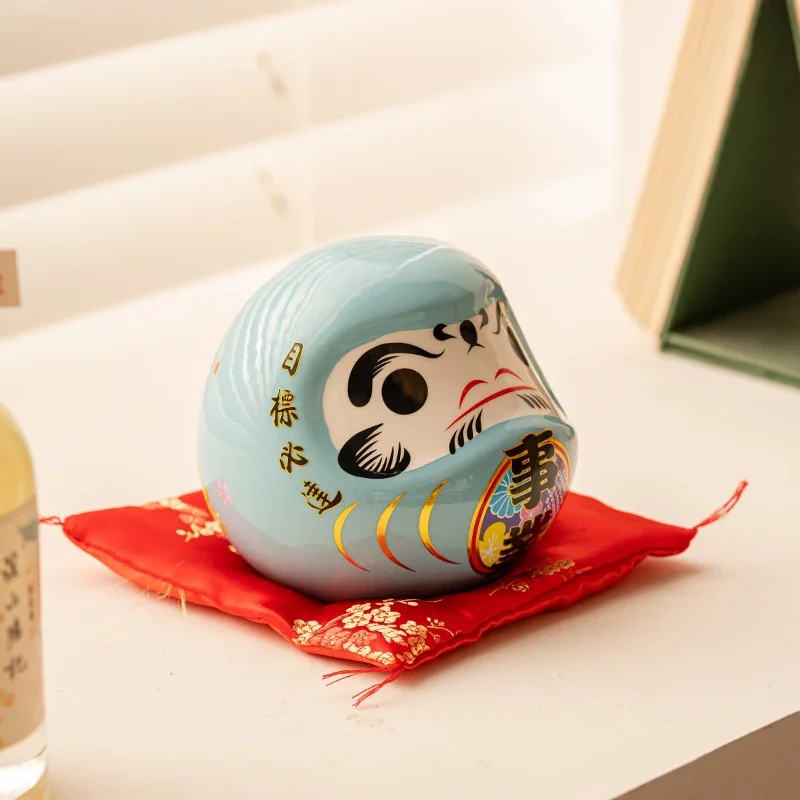 4.5 inch Japanese Ceramic Daruma Figurine, FengShui Figure Zen Ornament, Lucky Charm Money Box, Home Tabletop Decor