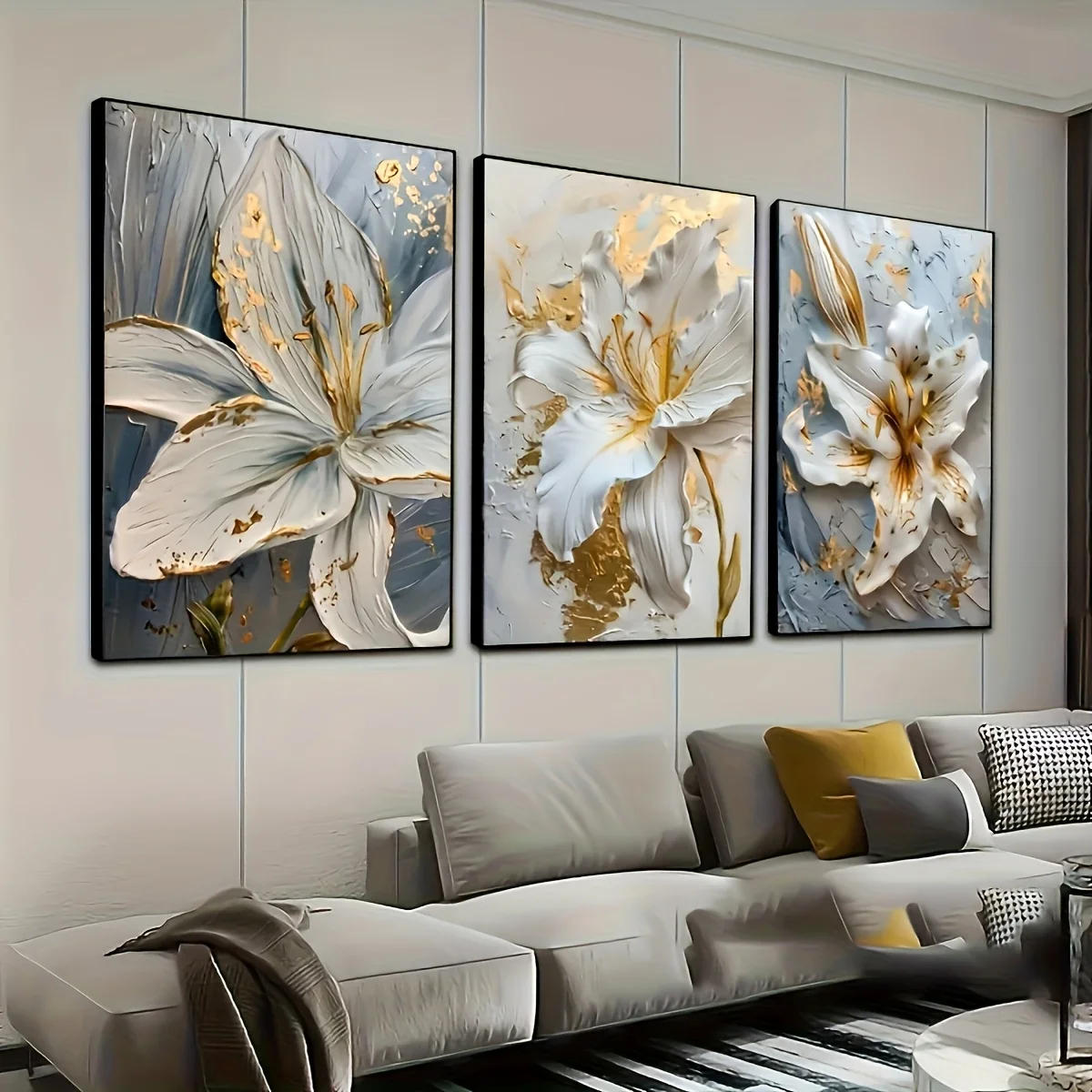 3pcs White & Light Blue Lily Flower Art Posters - Elegant Wall Decor for Home Office, Bathroom, Living Room, Dorm | Perfect Gift