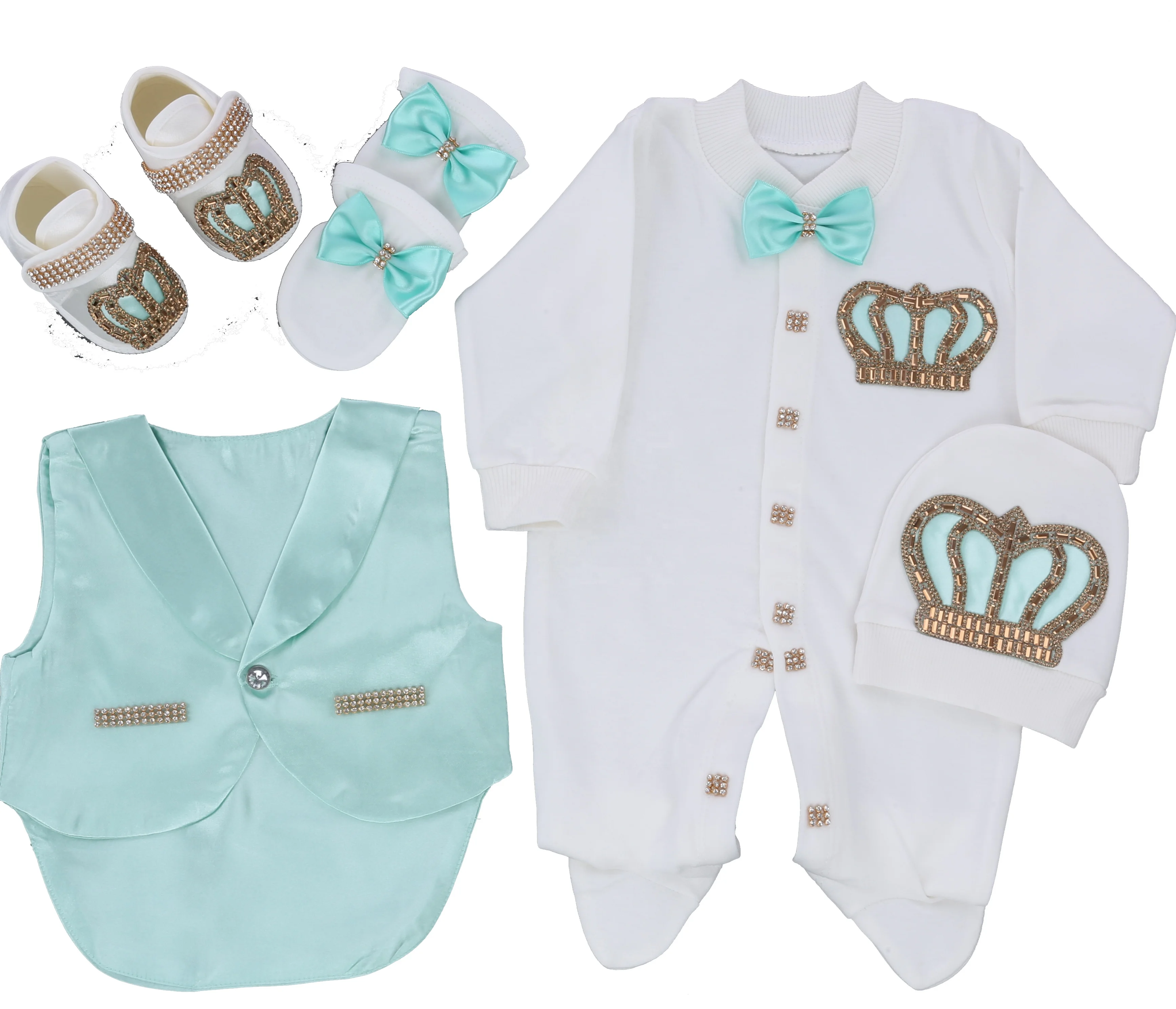 Dollblingrompers Long Sleeve Bambo Bubble Babies Wholesale Custom Newborn New Design Clothes 5 Pieces Mint Gold Vest Baby Boy Ro