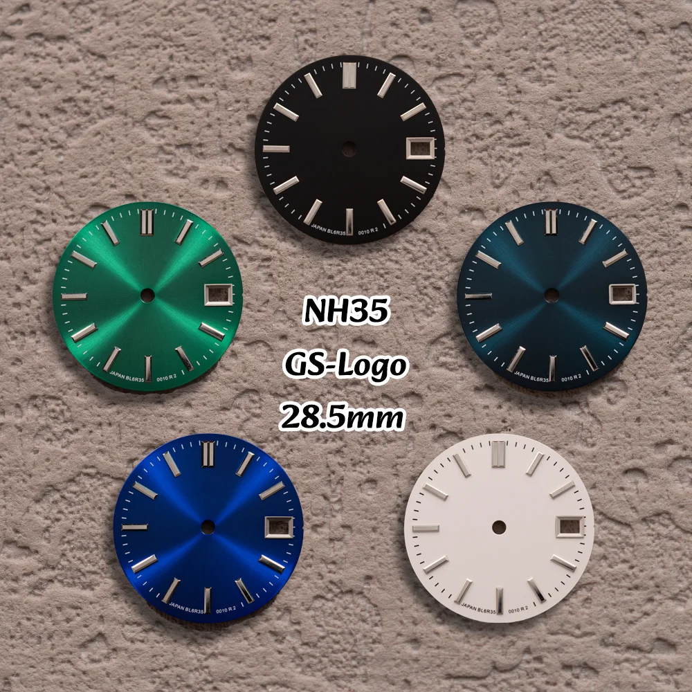 28.5mm GS Logo Black Sunray Dial NH35/NH36/4R/7S Movement Quality Watches for men Watch Modification Accessories Repair Parts