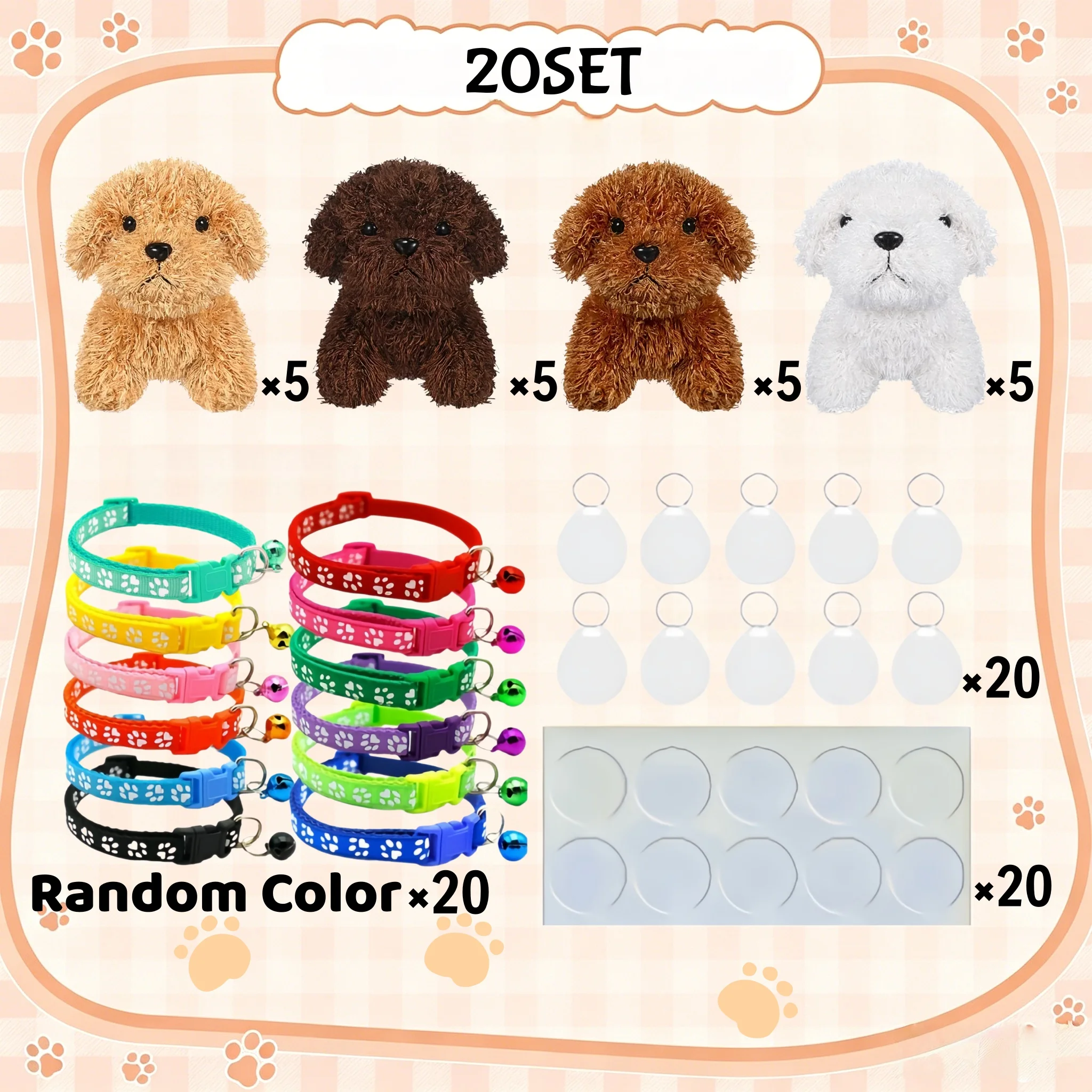 8-24er-Set Welpen-Party-Geschenke Teddyhund Verstellbare Hundehalsbänder mit ID-Karte für Kinderspielzeug Abschluss- und Geburtstagsgeschenke