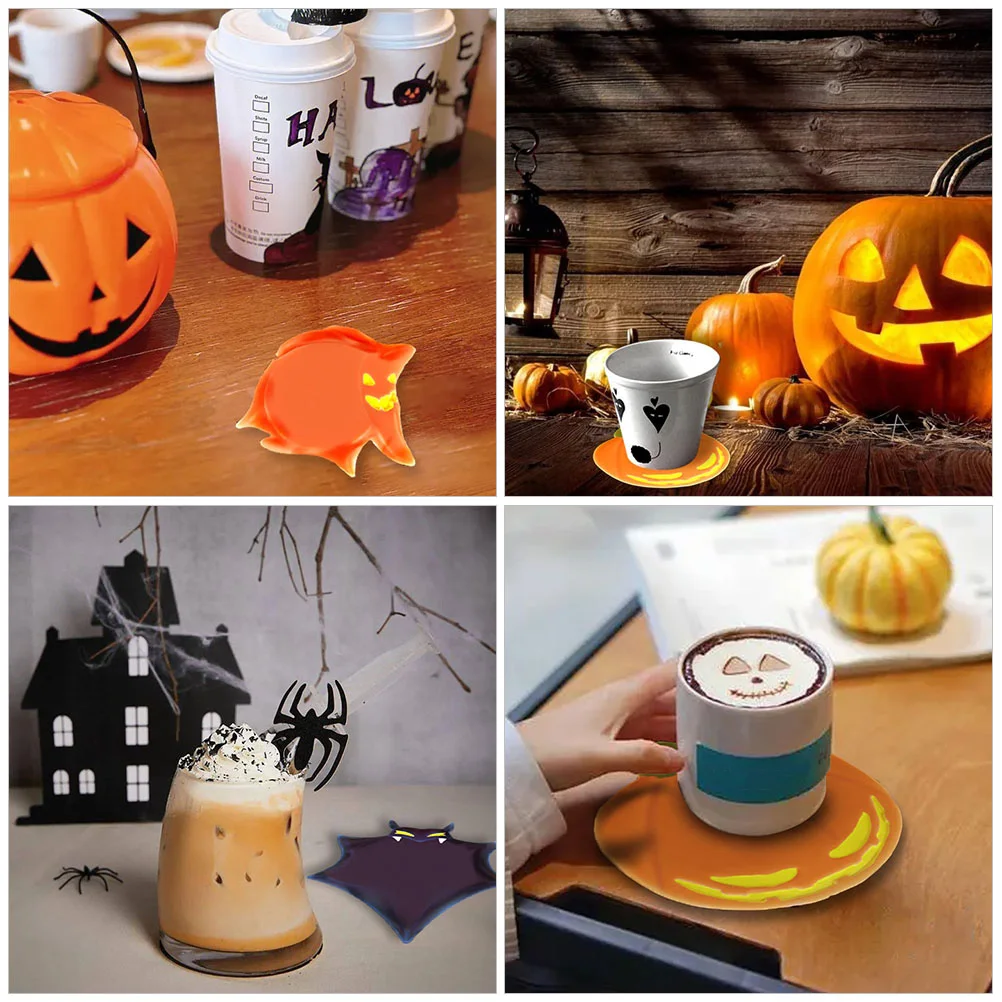 

4 шт. формы для подставок DIY из смолы, силиконовые мультяшные Хэллоуин, призрак, летучая мышь, пень, подстаканники, форма для рукоделия, легко снимается