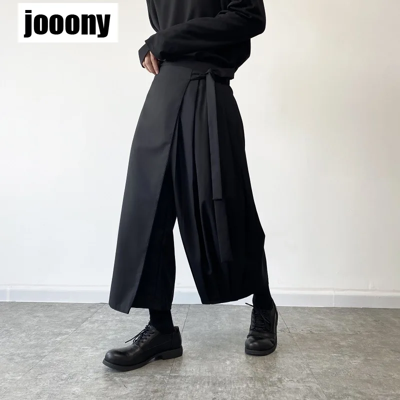 Solid Fashion Gothic Mens Elastic Waist Wide Leg Cargo Pants Casual Loose Multi-pocket Long Trousers Comfortable Cuasal Pants