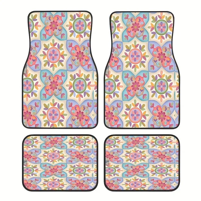 

4pcs Universal SUV Car Mats, Paisley Pattern Theme Elements Suitable For All Vehicles' Front And Rear Seats, Fashionable And Dur