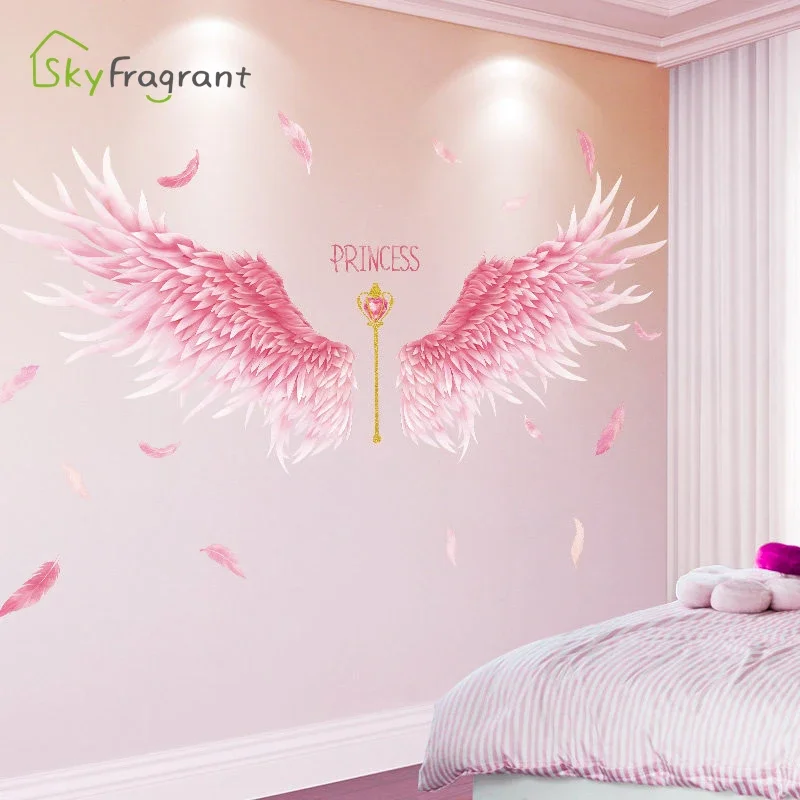 Angel Wings Wall Stickers For Girls Rooms Home Bedroom Wardrobe Background Wall Decoration Self Adhesive Vinyl Sticker Wallpaper
