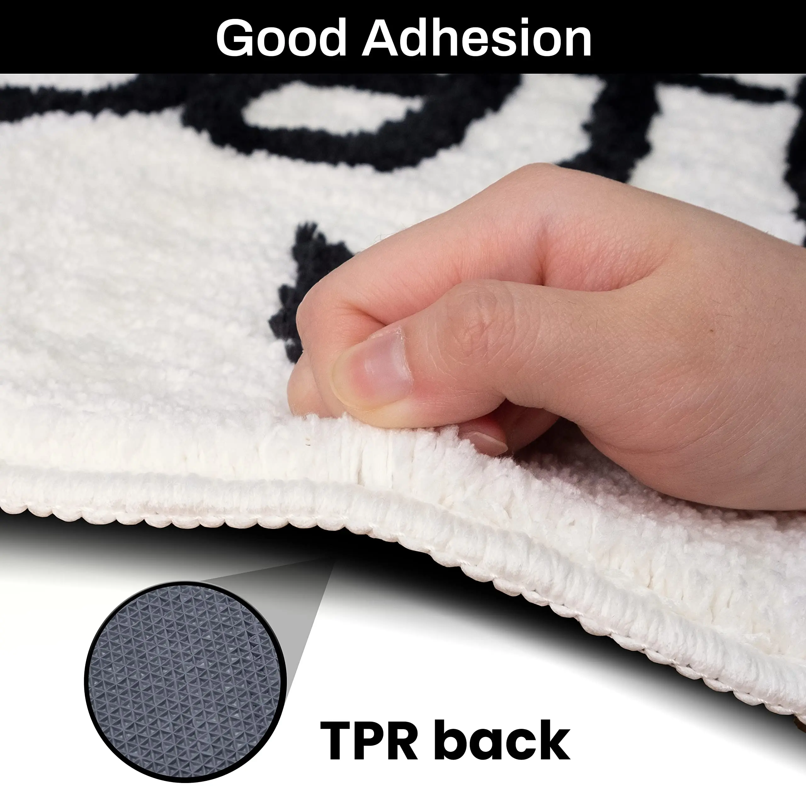 Bathroom Rugs Soft Black White Bath Mat Non-Slip Absorbent Shower Bathroom Rugs Machine Washable Bathtub Mat