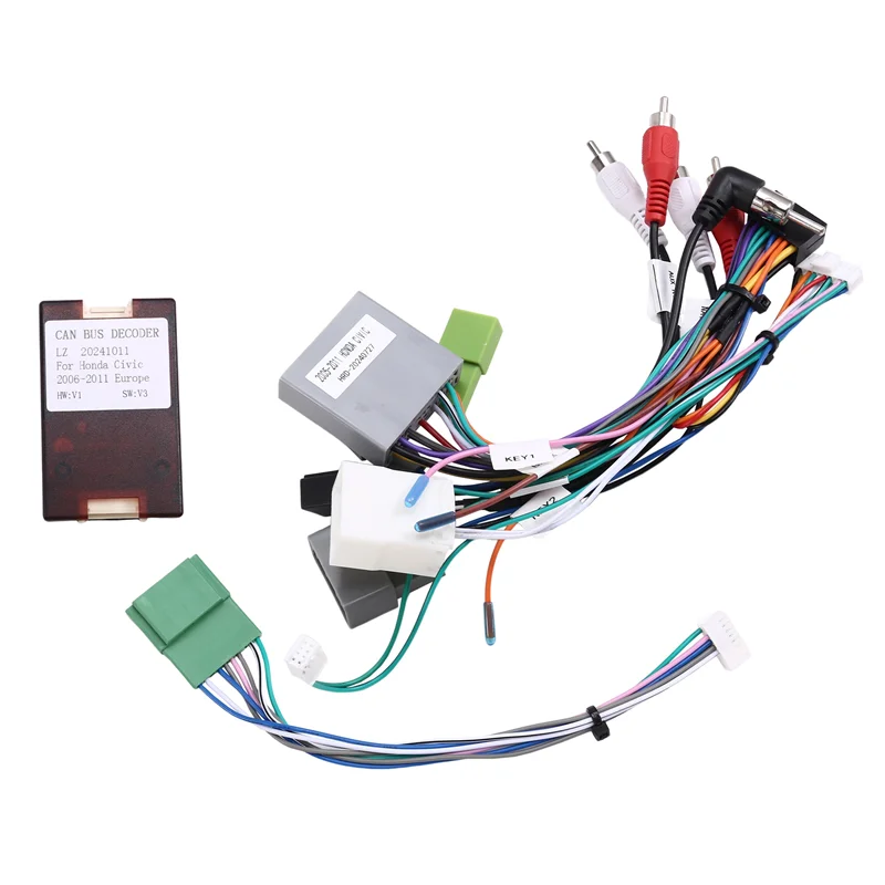 

A05U-Android Radio Cable 16 Pin Canbus Power Wiring Harness Socket Adapter With CAN Bus Decoder For Honda Civic 2006 Europe
