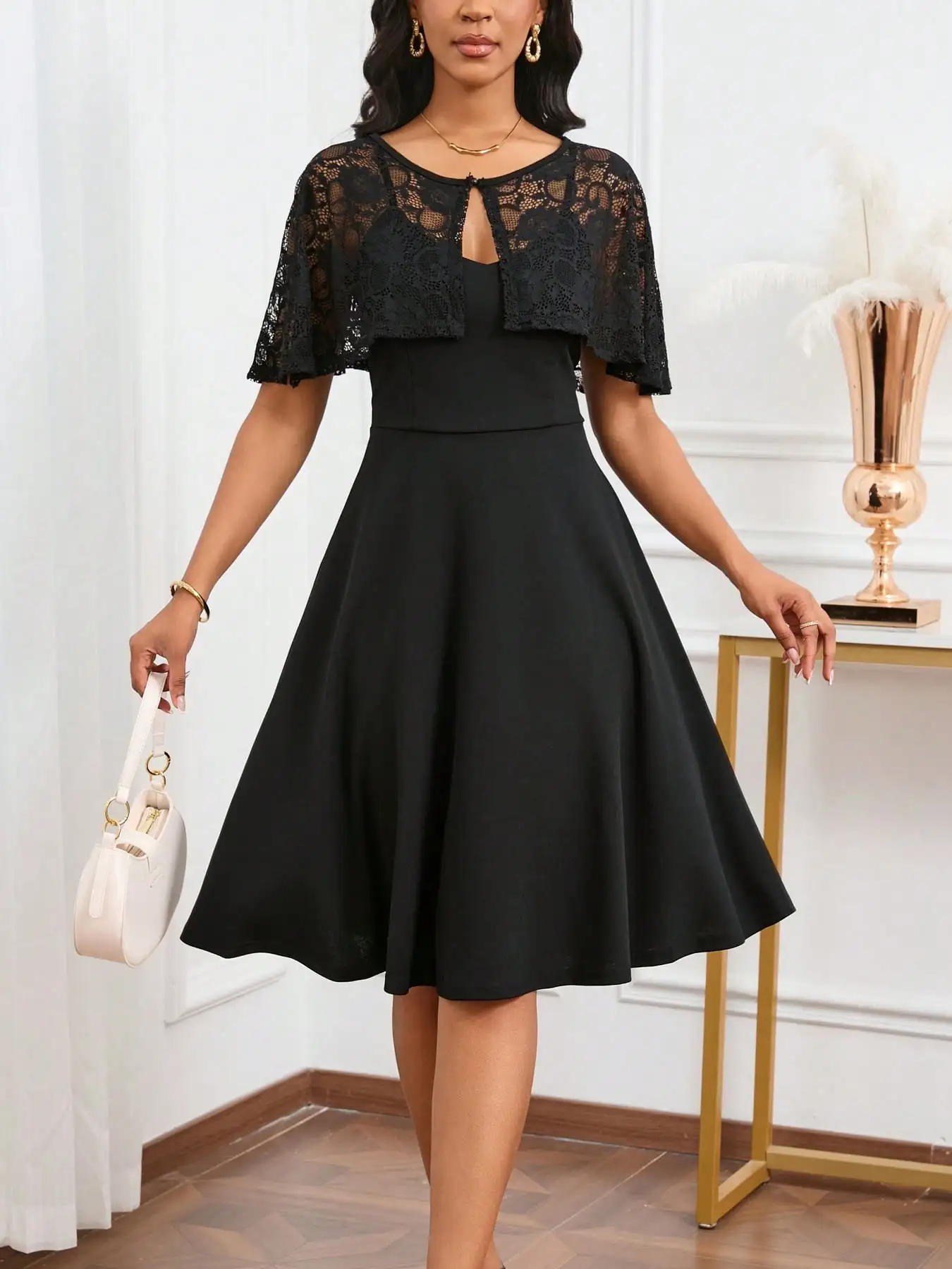

Women 2 Pieces Set Outfits Floral Print Office Lady Long Sleeve Cape Top and Spaghetti Swing Dress Two Piece Suit Vestido