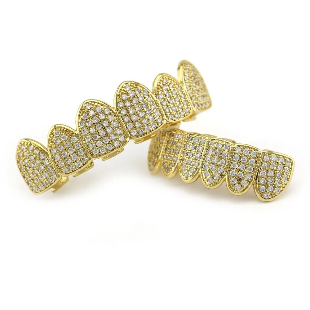 Hip Hop Teeth Grillz Set Removable Design Top & Bottom Set Dental Grills Tooth Caps Rhinestone Zircon Charm Teeth Grillz