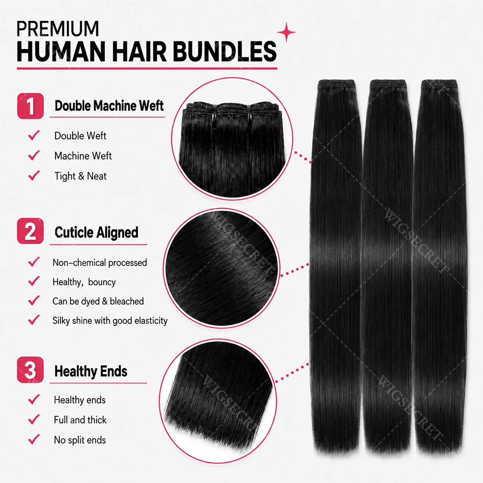 16A Bone Straight Ponytail Hair For Bundles Brazilian Raw Remy Weave Unprocessed Extension Weft Natural Black Human Hair Bundles view 3