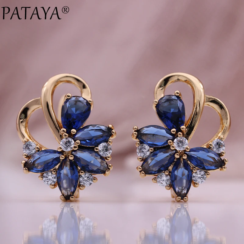 PATAYA New Pink Colorful Water Drop Natural Zircon Dangle Earrings 585 Rose Gold Color Women Fashion Jewelr Cute Metal Earrings