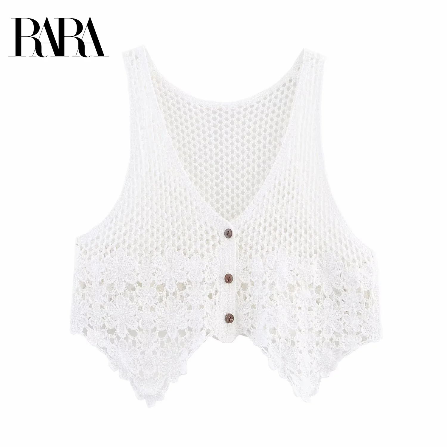 

RARA2025 new summer women's casual fashion simple breathable mesh lace stitching vest vest embroidery hollow cardigan
