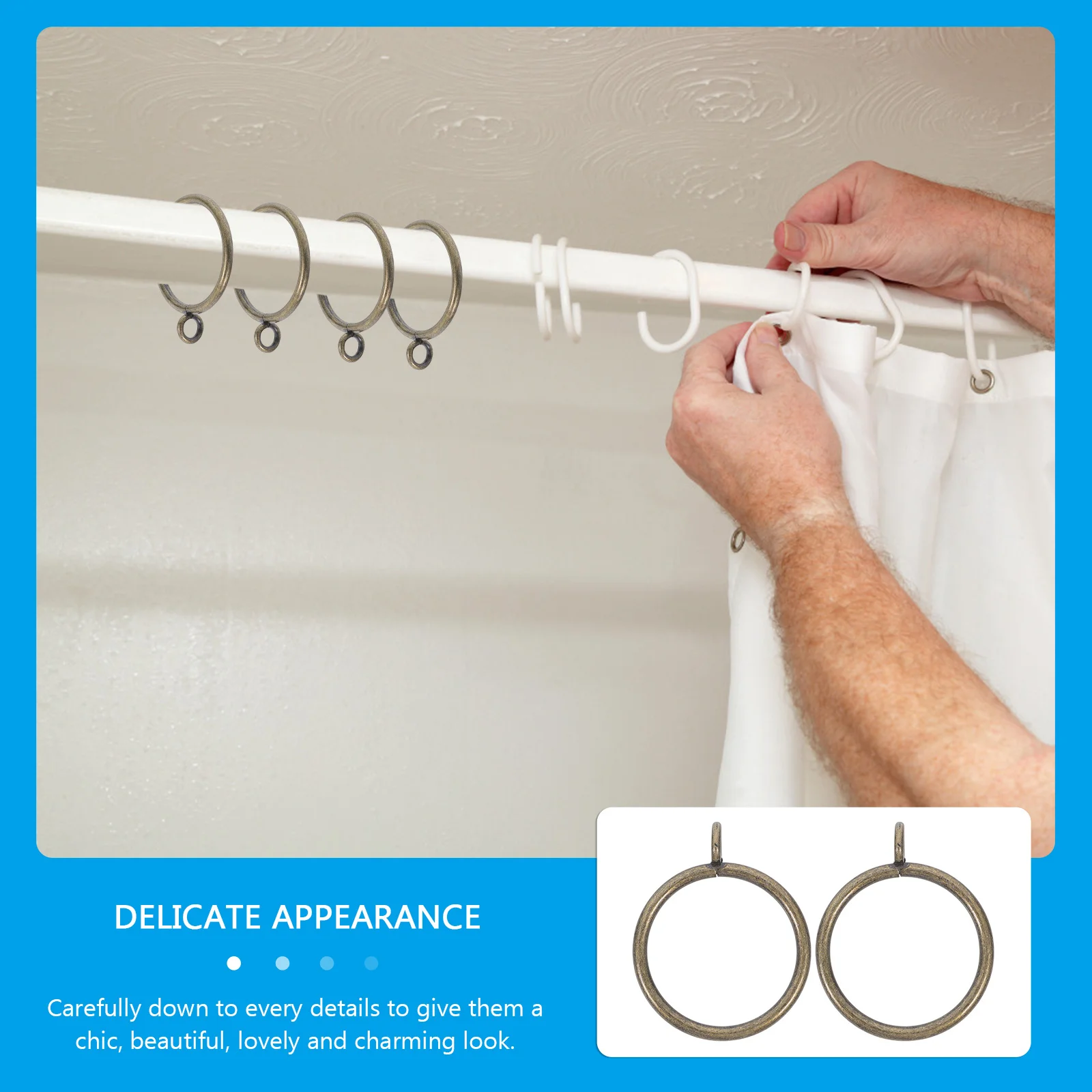 20pcs Curtain Ring Hooks Eyelet Hoops Stainless Steel Quiet Shower Window Drapes Hardware Accessories