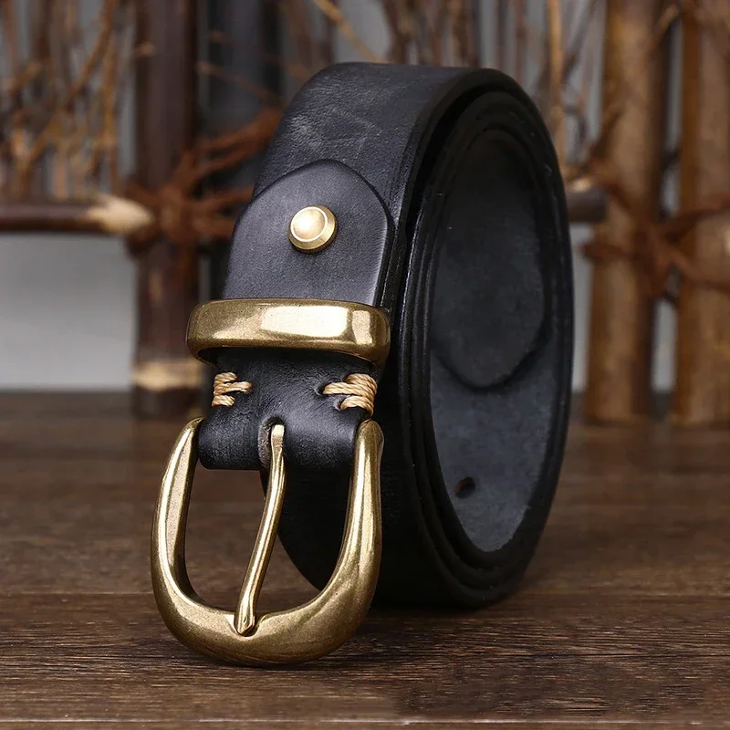 3.3cm Fashion Genuine Leather Pin Buckle Men\'s Belt Retro Korean Pure Cowhide Jeans Belts for Women Luxury Designer Cowboy