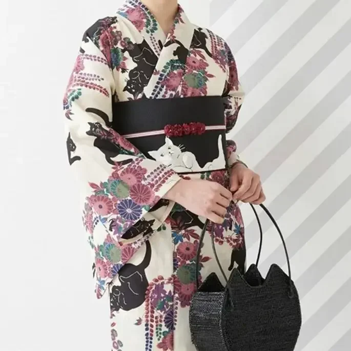 Kimono japonés tradicional para mujer, ropa de Cosplay, vestido Vintage de verano, ropa Formal, bata Yukata con estampado de gato