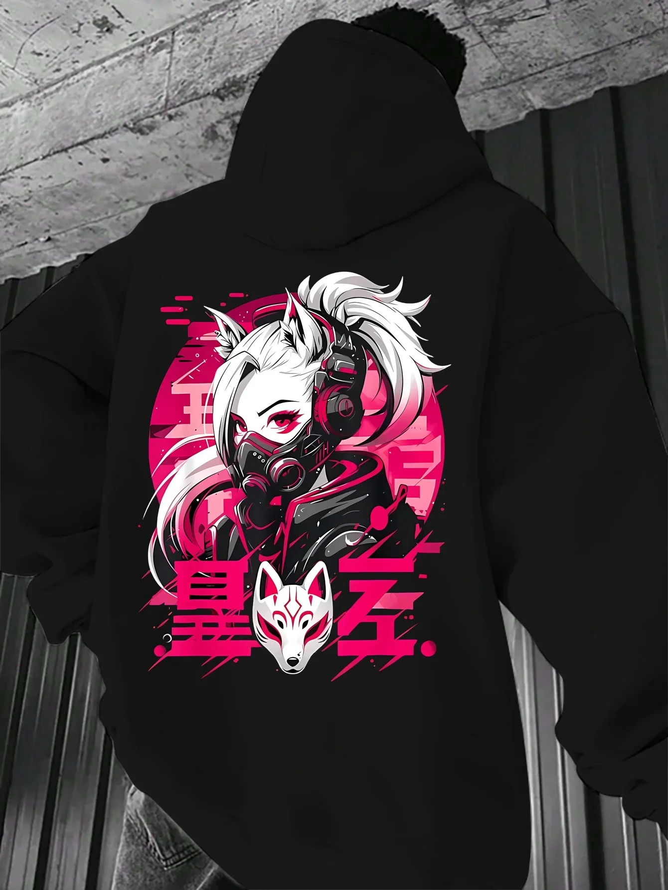 Popular Japanese Style Cyber Fox Ear Girl Graphic Hoodie For Men Unisex Loose Autumn Winter Plus Velvet Sweatshirt Hip‑Hop
