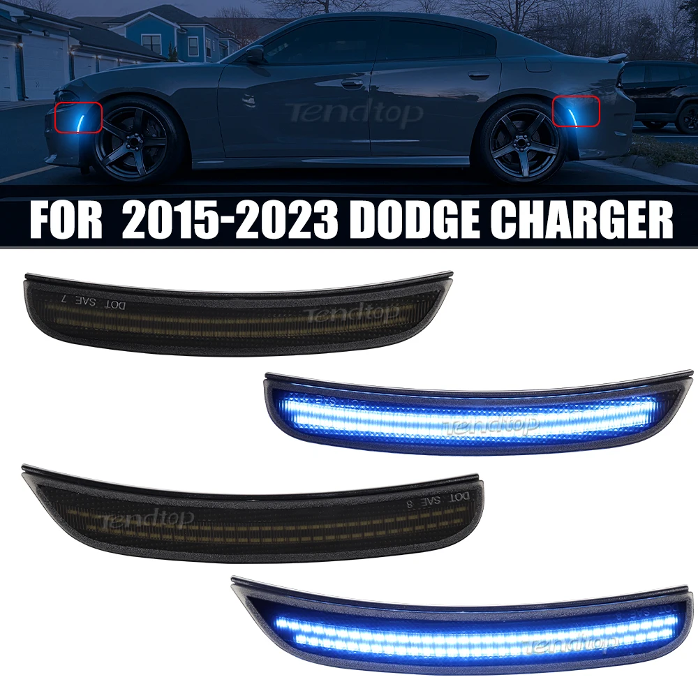 For Dodge Charger 2015 2016 2017 2018 2019 2020 2021 2022 2023 4pcs Blue LED Front Rear Bumper LED Side Marker Light