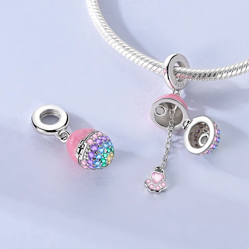 Lnlaid مع الزركون تاج خرز تميمة 925 فضة الوردي روبوت القلطي استرخى ل سوار الأصلي Charms قلادة مجوهرات