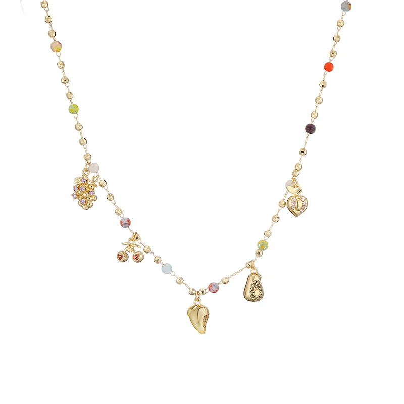 HECHENG Cute Sweet Colorful 18K Golden Plated Zircon Enamel Drip Oil Fruit Pendant Women\'s Fashion Jewelry Bead Necklace 1 Piece