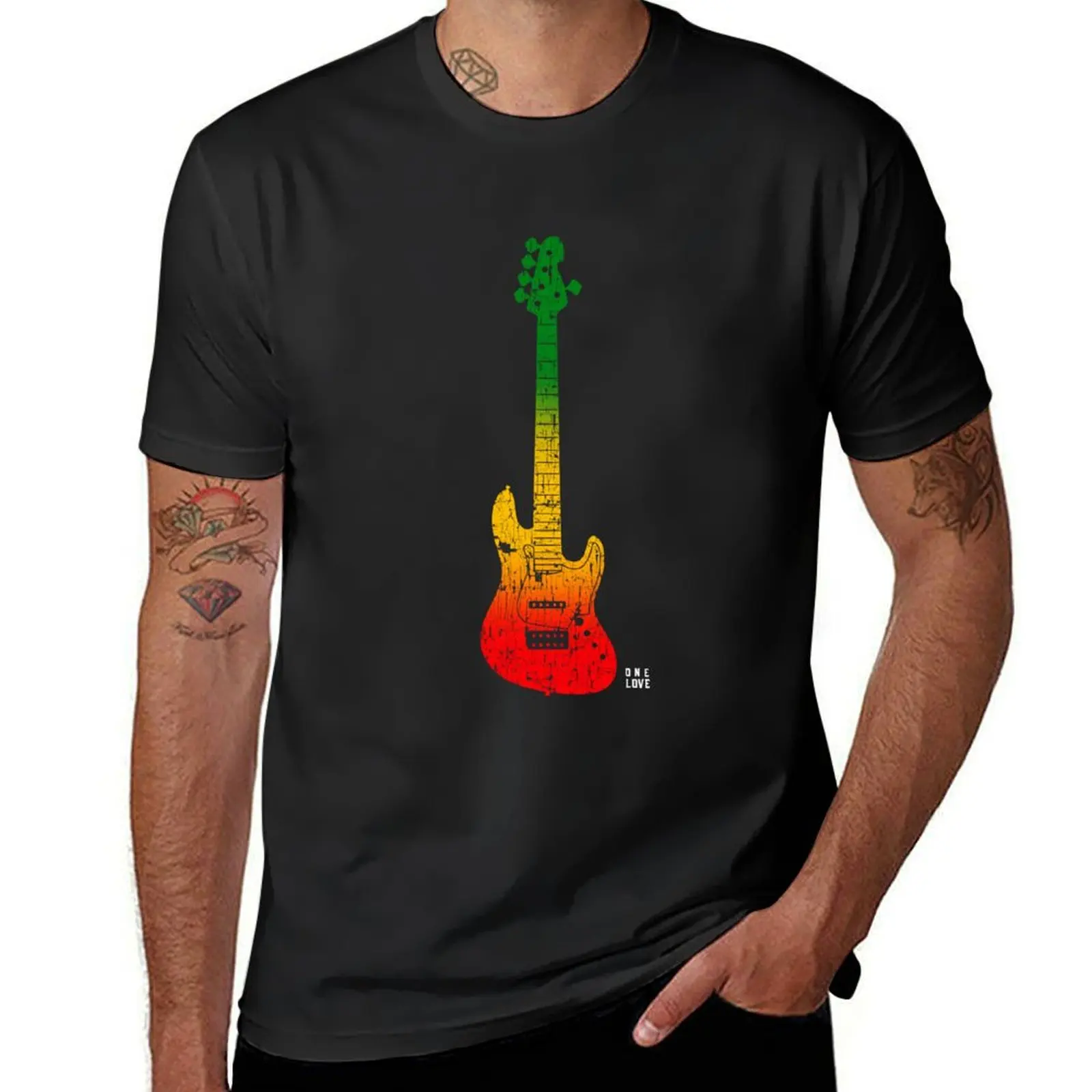 One Love Rasta Bass Guitar T-Shirt customs anime clothes korean fashion men t shirt