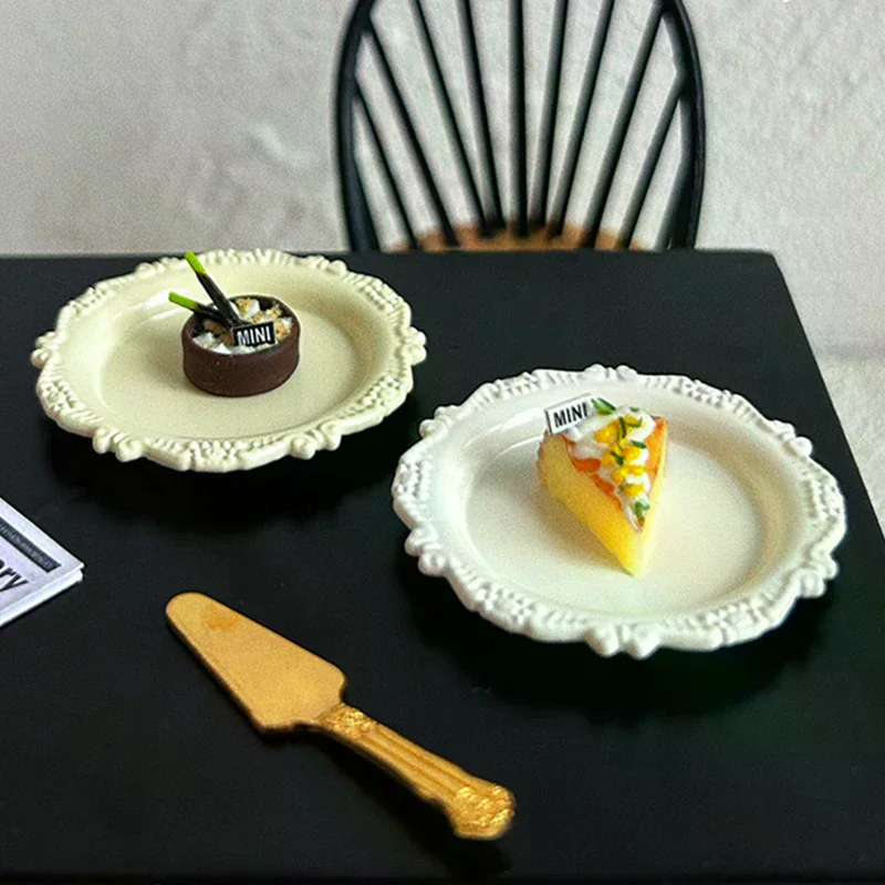 Conjunto de brinquedos de prato de pastelaria de escultura retrô: 3 peças de casa de bonecas em miniatura para meninas brincar na cozinha