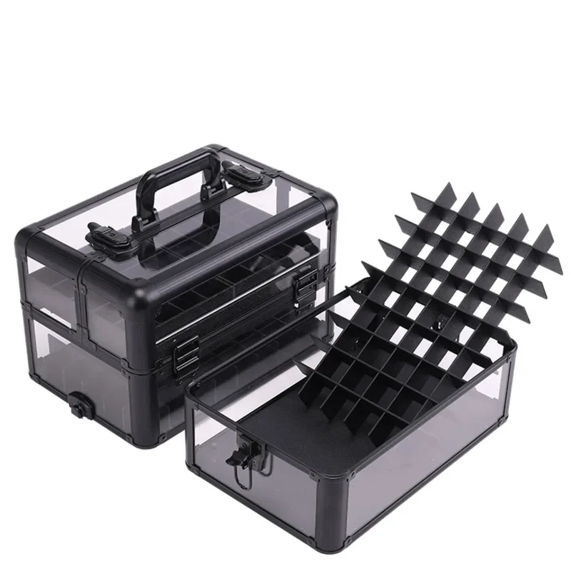 Large Capacity Transparent Makeup Case Portable Professional Multi-layer Nail Oil Storage Box With Lock Waterproof Beauty Box