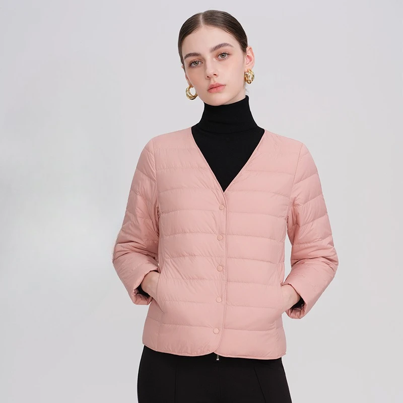 

Down Coats V Neck Single Breasted Down Coat Solid Women Outerwear Cardigan Loose Spliced Casual Buttons Long Sleeve Winter