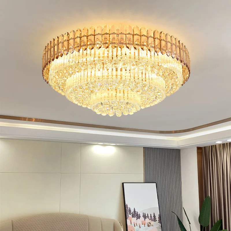 Luz de teto de cristal dourado para decoração doméstica, luxo nórdico para hotel e villa, luxuoso teto lâmpada, 2024