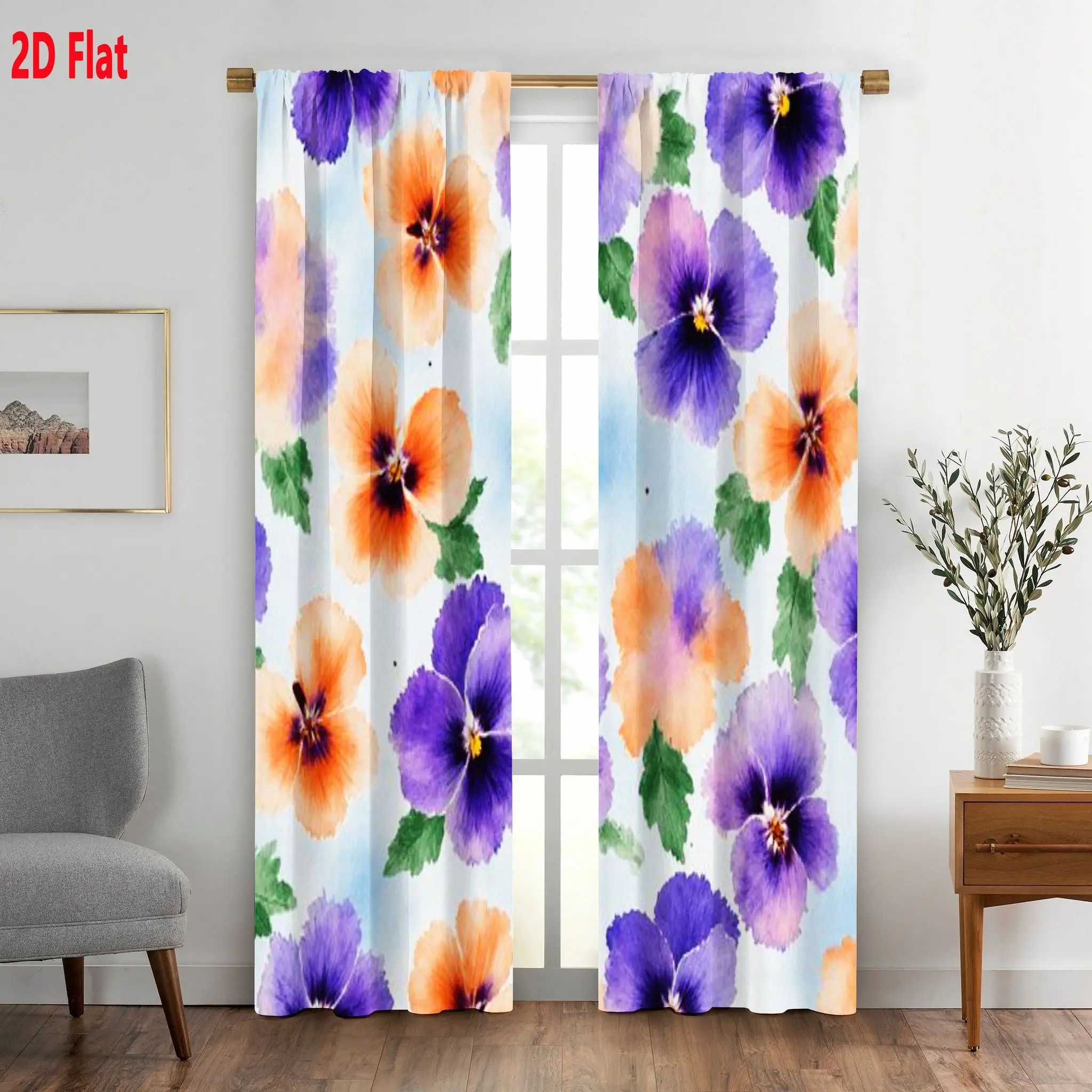 Floral Print Curtain Pair Boho Window Curtains for Living Room Home Decor Tropical Abstract Purple Orange Blue Large Size Curtai