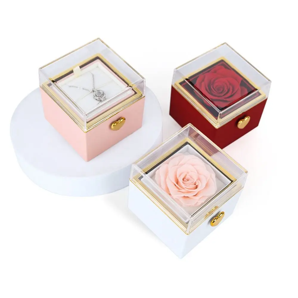 

Rotation Rose Jewelry Gift Box Eternal Rose Ring Display Proposal Ring Boxes Luxury Dustproof Jewelry Display Rack Marriage