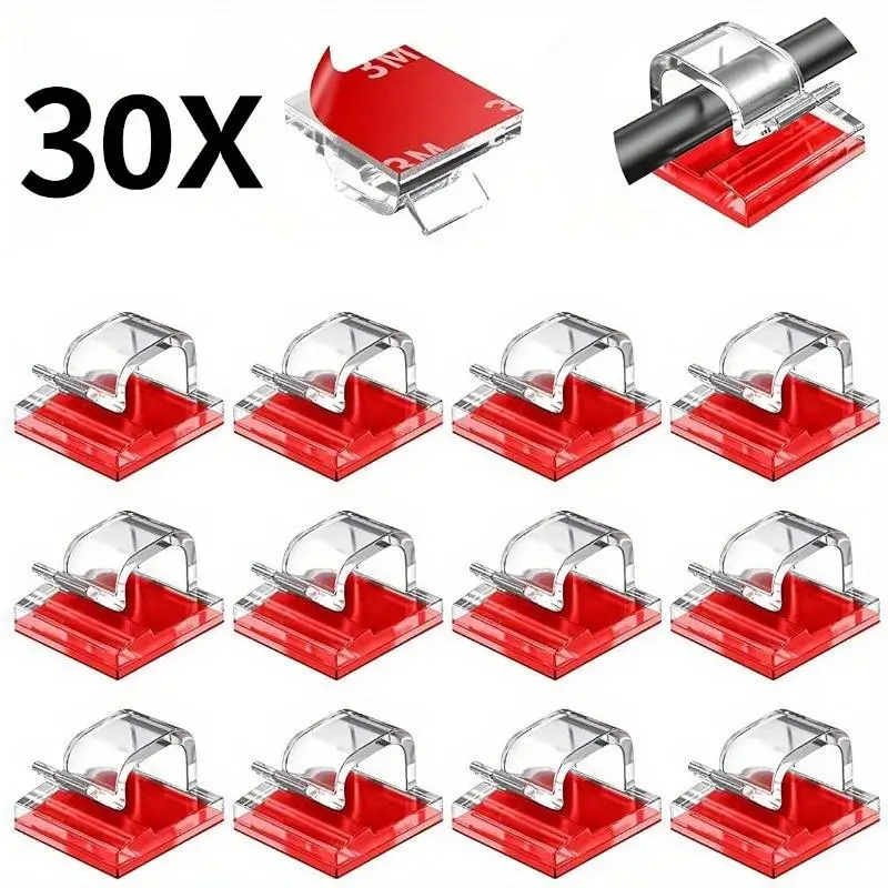 30Pcs Cable Clips Self Adhesive Cord Management Black Wire Holder Organizer Clamp for Car Electronics Accessories