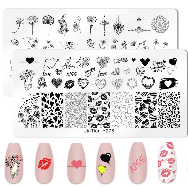 Valentine's Day Nail Stamping Plates Rose Flower Love Theme Nail Art Plate Stainless Steel Halloween Nail Design Stencil Tools