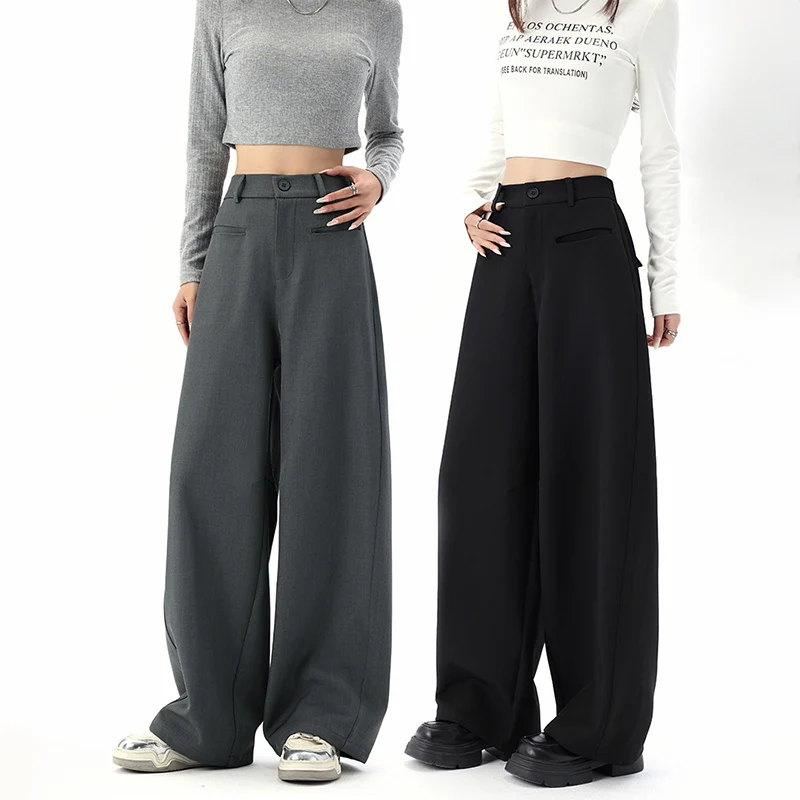 High-End Wide Leg Suit Pants Woman Temperament High Waist Cleanfit Floor-Length Pants Fashion Office Lady Baggy Trousers Women