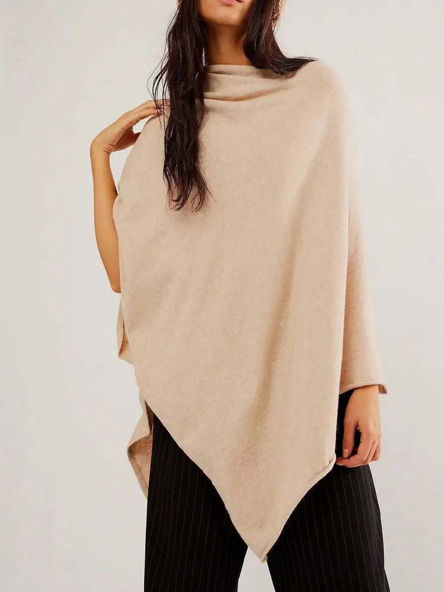 

Womens Asymmetrical Knit Poncho Shawl Lightweight Wrap Batwing Cape Top