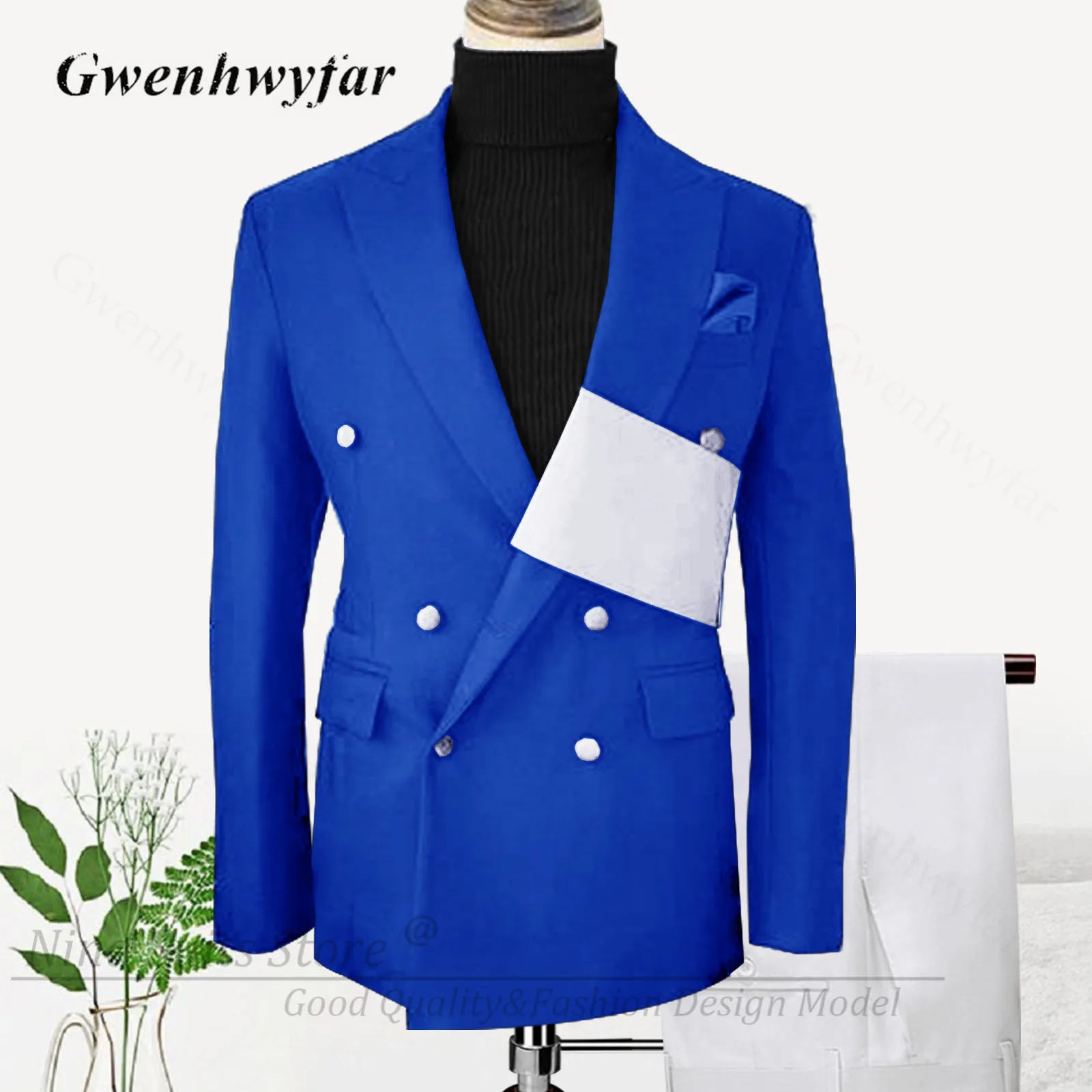 

G&N Handmade Royal Blue Men Suits with White Sash 2025 Wedding Tuxedo for Groosmen Best Man Costume Homme Jacket Pants Set