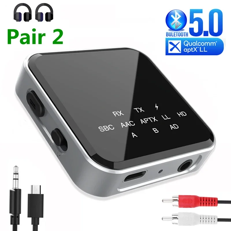 Bluetooth Receiver Transmitter BT 5.2 Aptx HD LL Adaptive RCA 3.5mm Jack AUX Wireless Audio Adapter Handsfree Call For TV Car PC