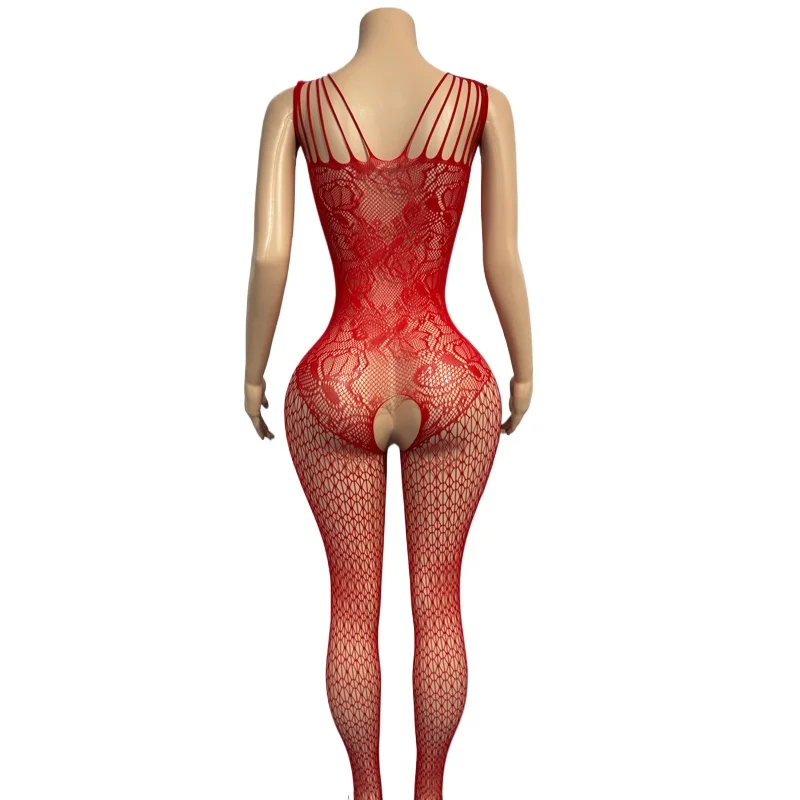 Sexy Hollow Fishnet  Bodysuit Women Erotic Crotchless Lingerie Full Sleeve Bodystockings Mesh Perspective  Bodysuits
