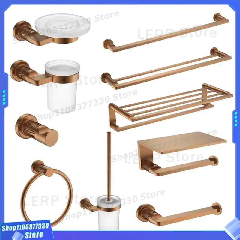 New Design Matt Rose Gold Brass Bathroom Hardware Set Including Towel Rack And Toilet Paper Holder For Modern Home Decor