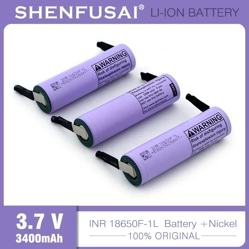 充電式リチウムイオン電池,18650f-1l,3.7v,3400mah,20A放電,大電流,DIYニッケルストリップ,新品