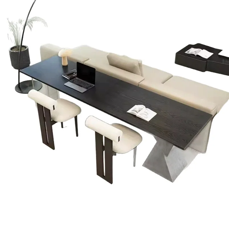 & Italian Minimal Black Solid Wood Long Desk, Double Study Table for Household Living Room Behind Sofa Wholesale