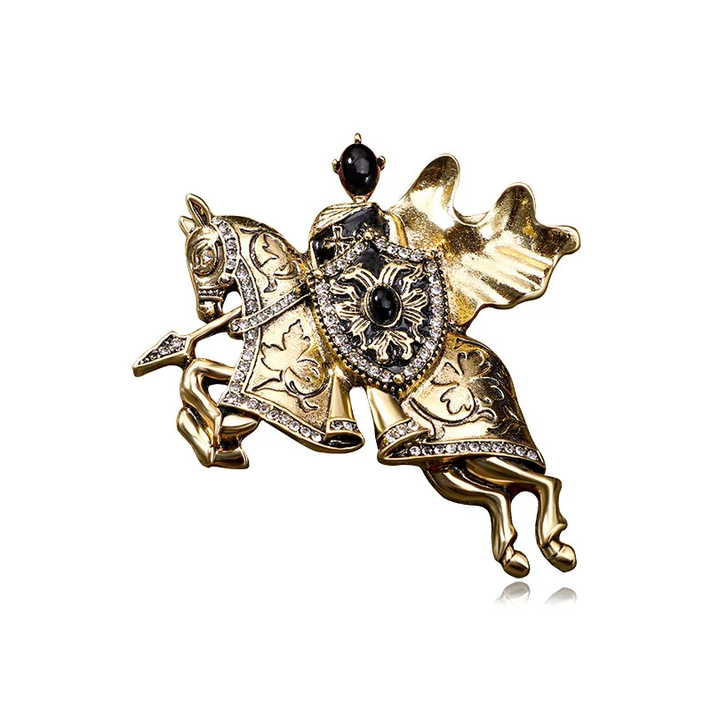 Vintage Classic Fairy Tale Knight Design Crystal Brooch Pin For Women Men Retro Middle Clothing Suit Badges Accessories Corsage