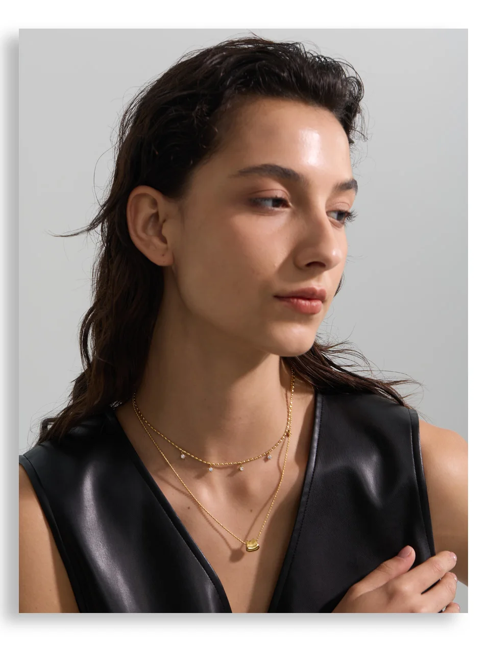 Yhpup Luxus Mode Doppel-Schicht Zirkonia Tropfen Exquisite Kette Overlay Halskette Edelstahl Beliebte Anhänger Kragen Schmuck – Detail 4