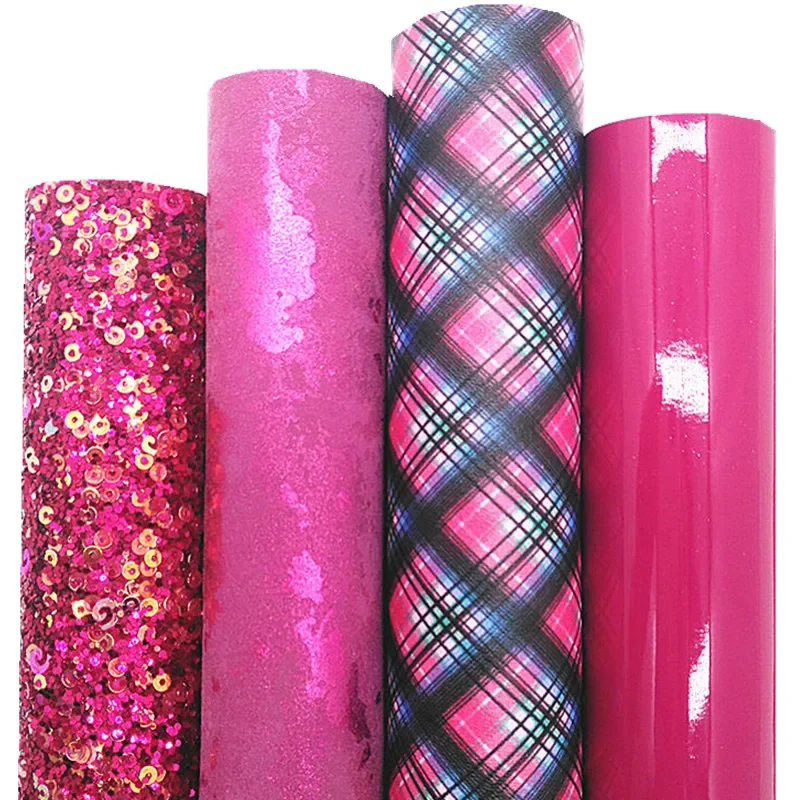 Seqins Chunky Glitter Leather Tartan Printed Synthetic Leather Metallic Faux Fabric Glossy Leather For Bows DIY 21x29CM Q685