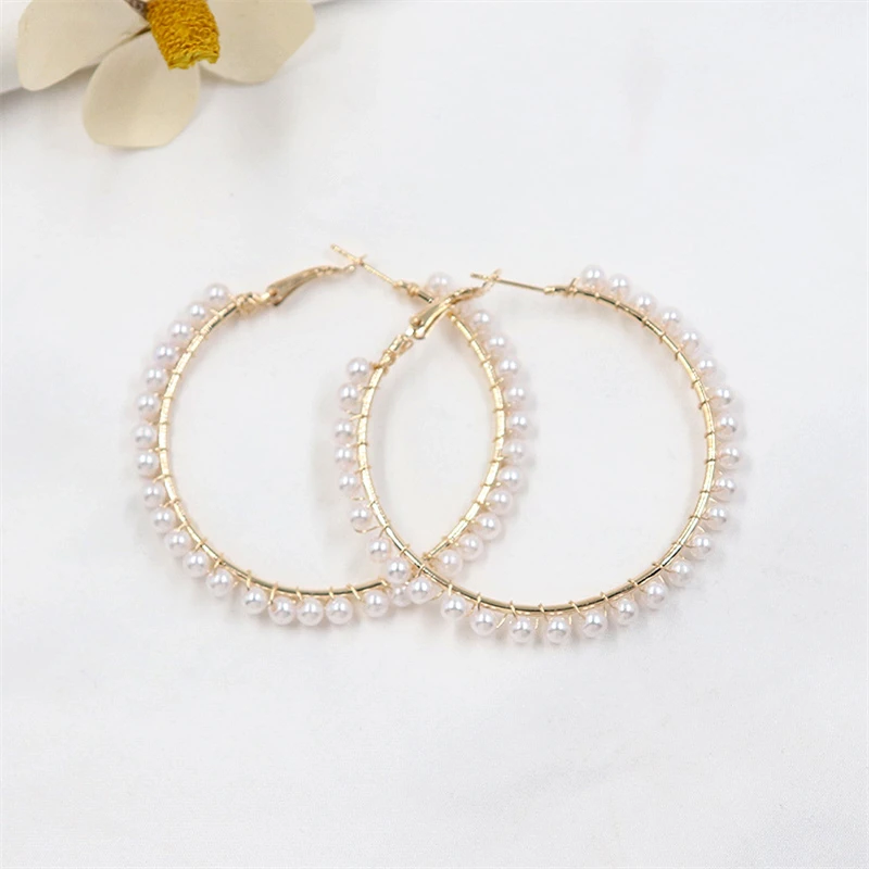 Mini Pearl Beads Women\'s Hoop Earrings Oversize Exaggerated Loop Earrings for Female Bohemian Ear Decoration Female Ear Jewelry