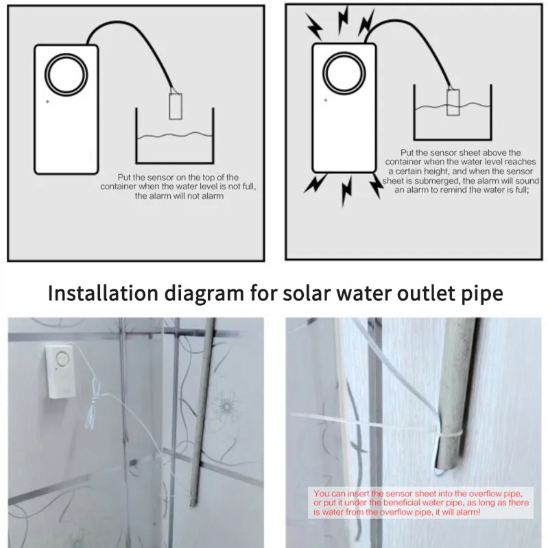 Allarme perdite d'acqua intelligente rilevatore 110dbs rilevamento sensore perdite d'acqua indipendente allarme allagamento sistema di allarme di sicurezza troppopieno