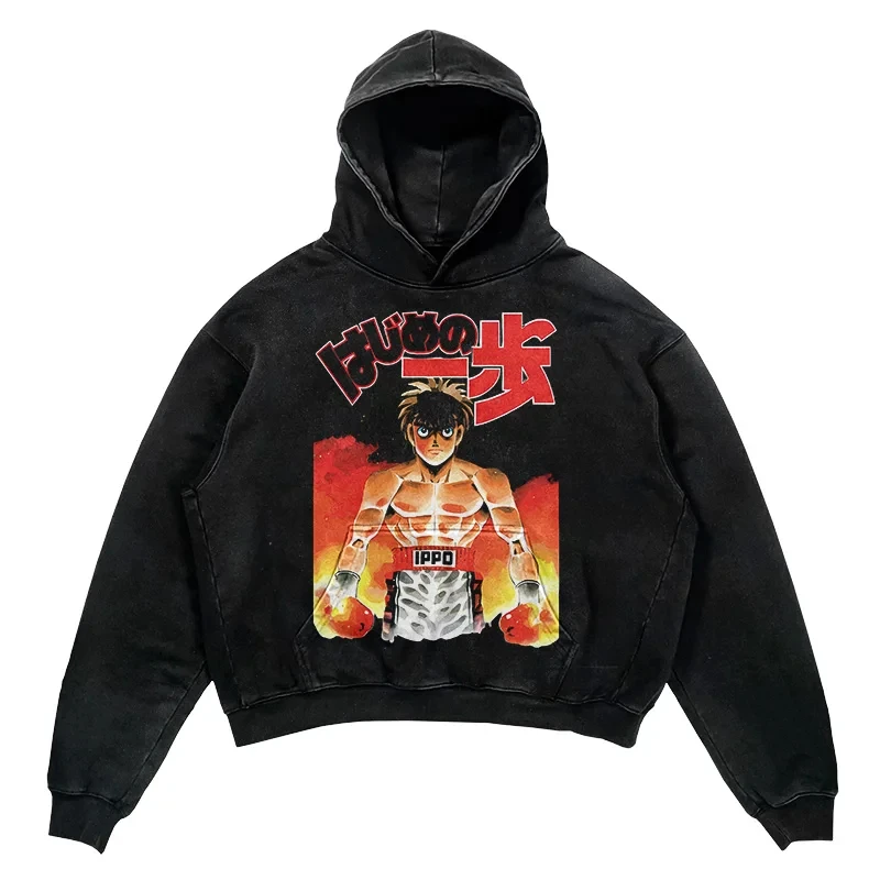 2024 Men Spring Hoodie Retro Japanese Anime Graphic Hoodies Boxer Hip-hop Streetwear Oversized Men Cotton Anime Hoodie DYSQ1