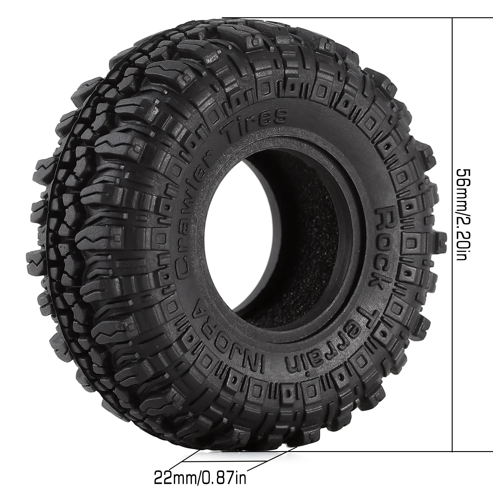 INJORA 슈퍼 소프트 고무 1.0 인치 휠 타이어, 1/24 RC 크롤러 자동차 축 SCX24 TRX4M AX24 (T1005), 56x22mm